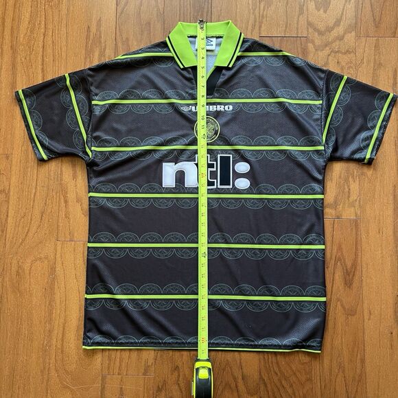 Vintage Umbro Celtic FC Jersey NTL Sponsor Black Green Away Shirt Men XL Y2K - Picture 10 of 12